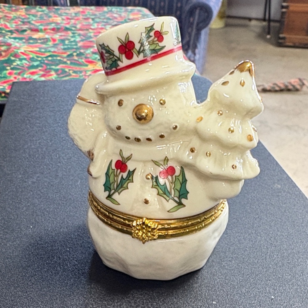 Formalities Baum Bros Porcelain Snowman Hinged Trinket Box Vintage